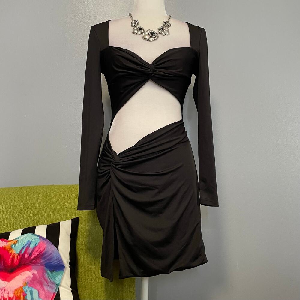 Princess Polly Black Maxam Long Sleeve Cutout Mini Dress 6